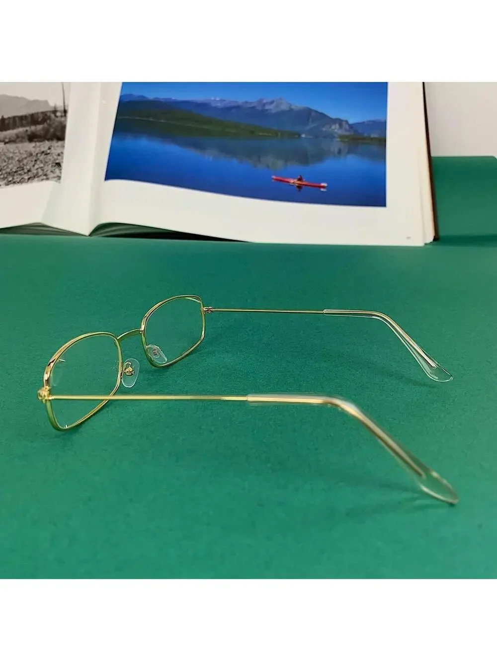 Vintage 2000s style unique Slim Gold Trim Clear Lenses Glasses. Glasses are